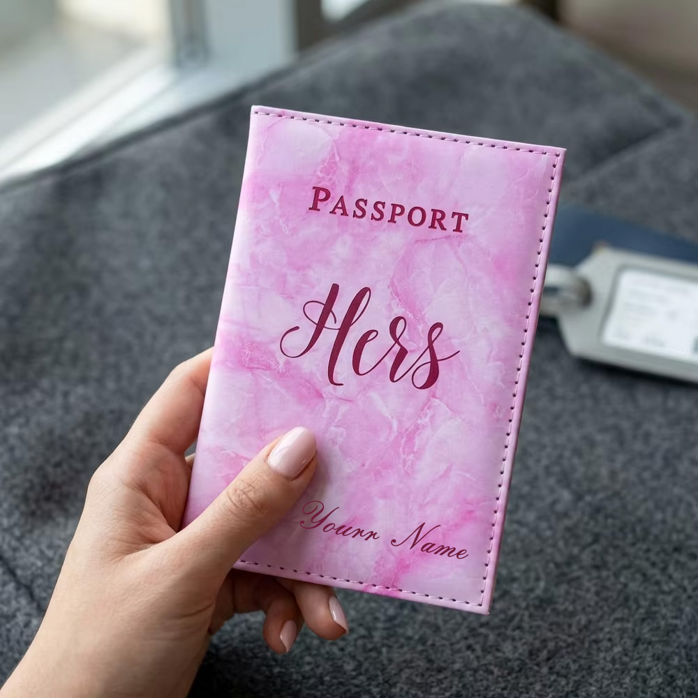 Travel Accessories Gifts For Her - Personalized Marble Passport Cover Customized Couples