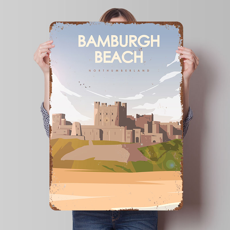 Travel Accessories For Europe - Bamburgh Beach Northumberland Travel Poster Customized