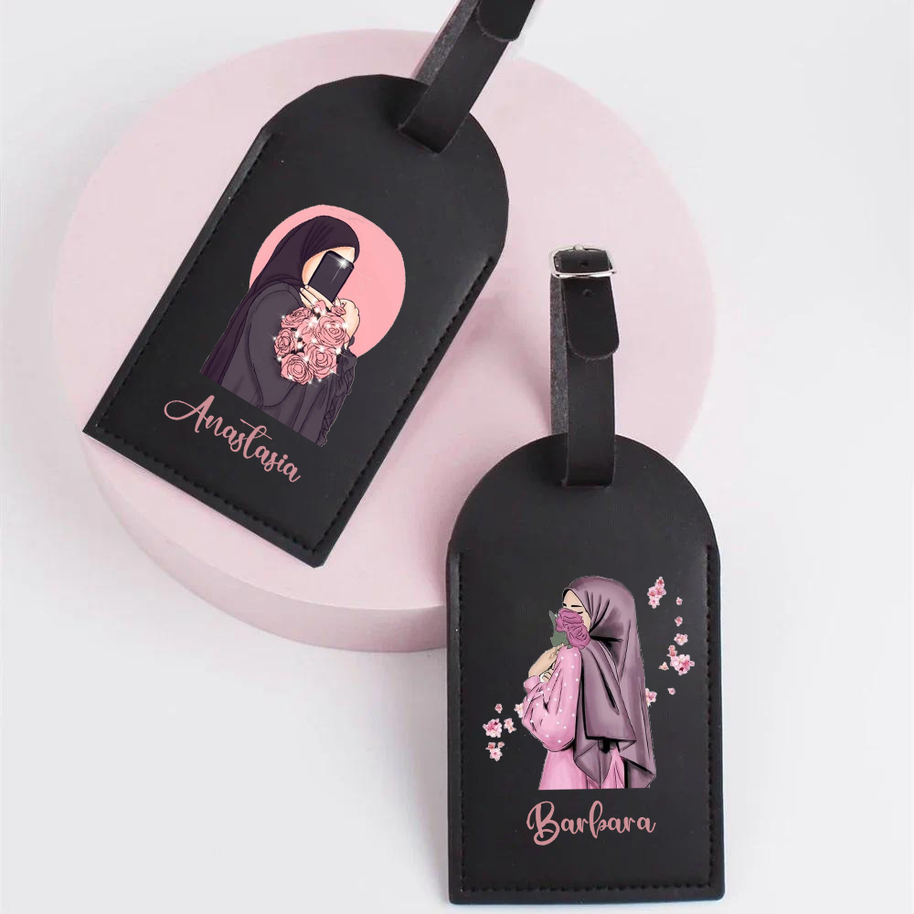 Travel Accessories Gifts For Her - Personalized Hijabi Girls with Name Leather