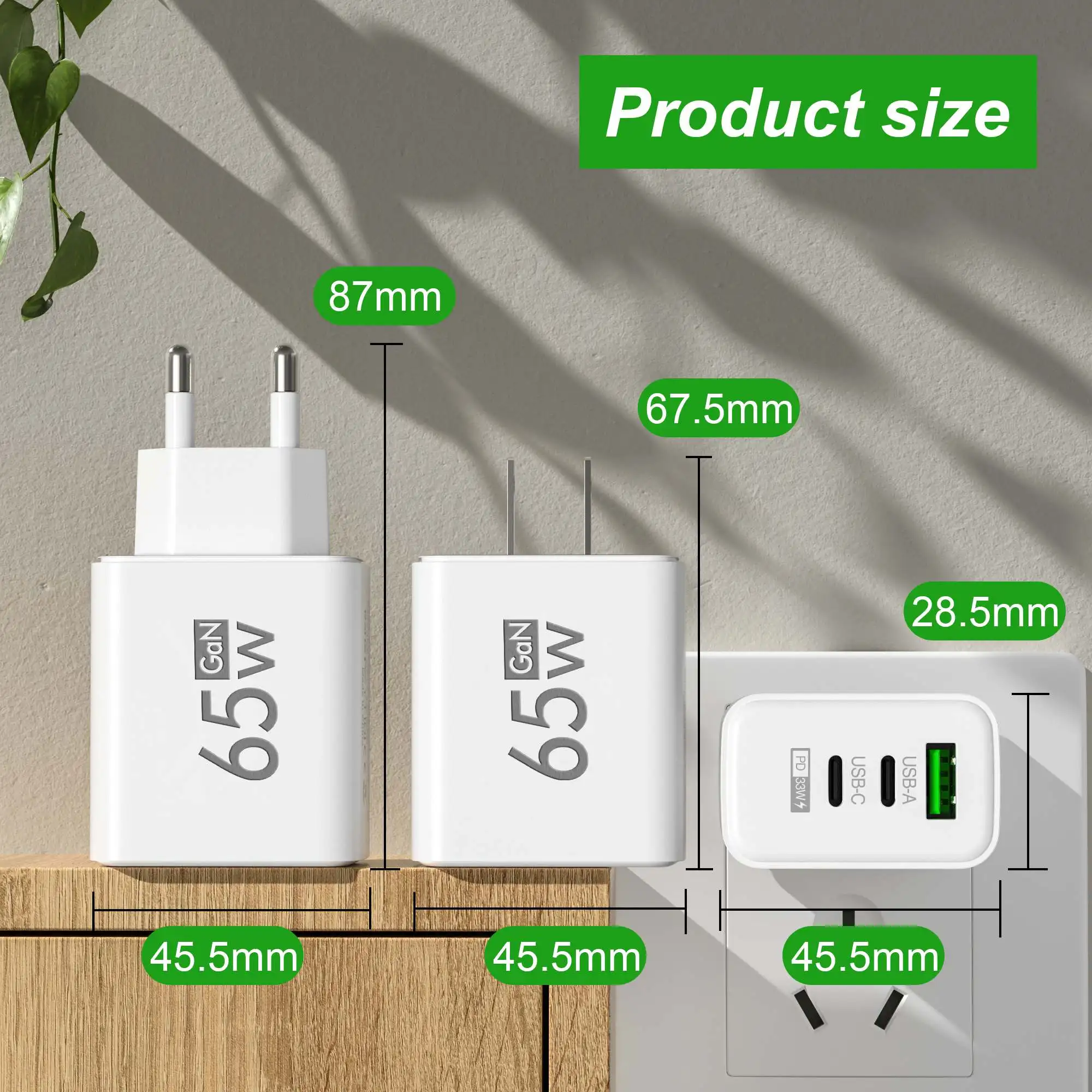 Travel Accessories Inc - Foldable 65W GaN 3‑Port USB‑C Wall