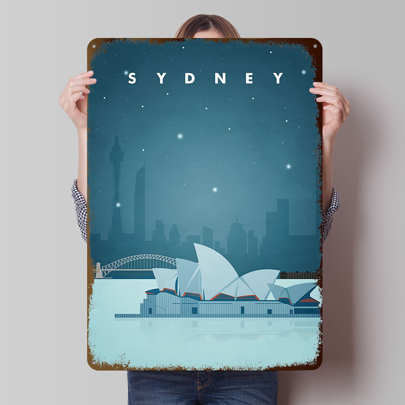 Travel Accessories For Europe - Sydney Travel Poster Customized Vintage Metal