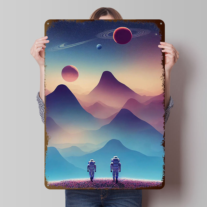 Travel Accessories For Europe - Astronaut Traveling Poster Customized Vintage Metal