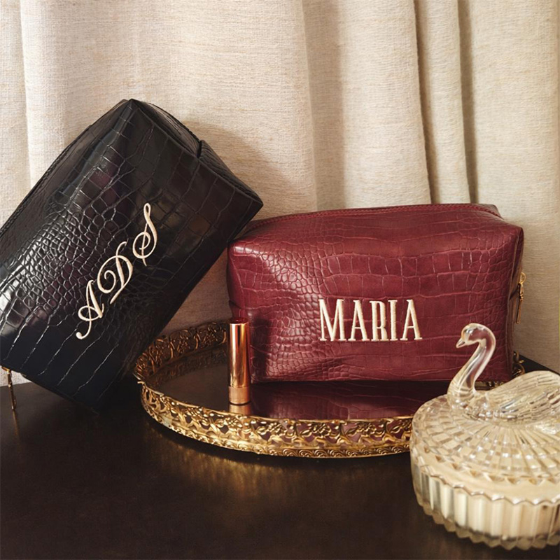 Travel Accessories Gifts For Her - Embroidered Croc Makeup Bag Personalized Vegan