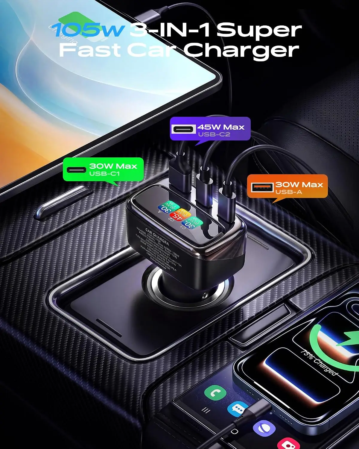 105W USB C Car Charger with Di - đánh giá và giá Travel Accessories Gifts